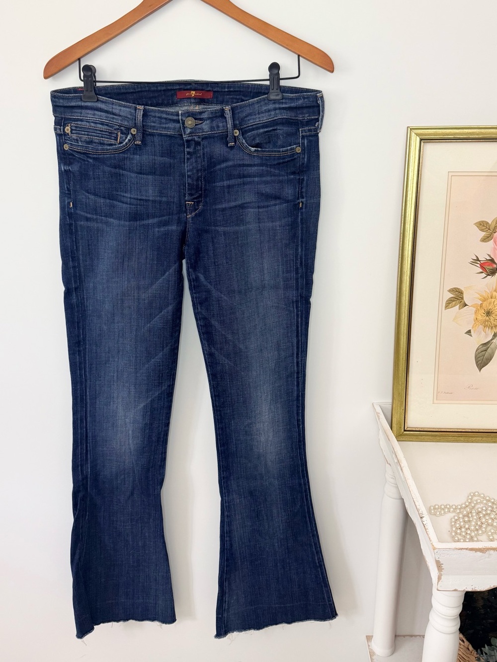 7 For All Mankind Dark Wash Bootcut/Flare Raw Hem Jeans 31